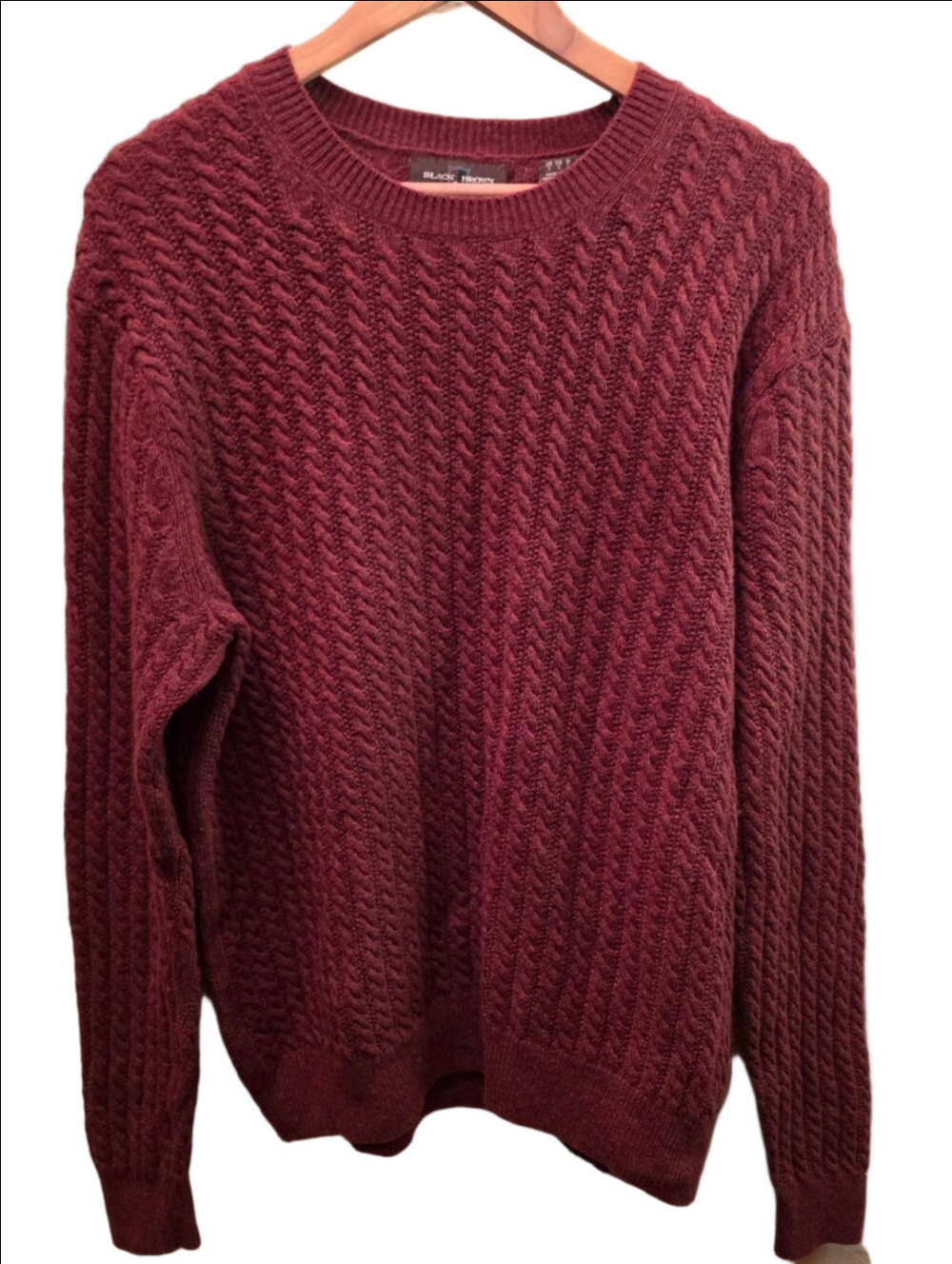 Black Brown 1826 Burgundy Cable Knit Lambswool Blend Oversized Sweater Size L